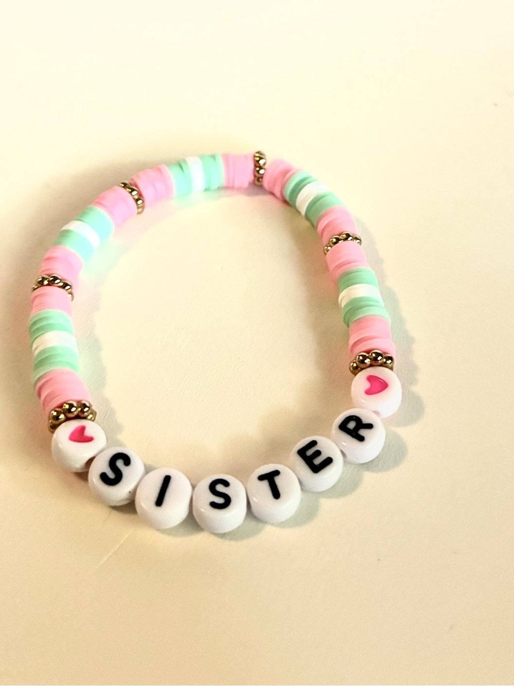 SISTER Pink & Mint Beaded Bracelet